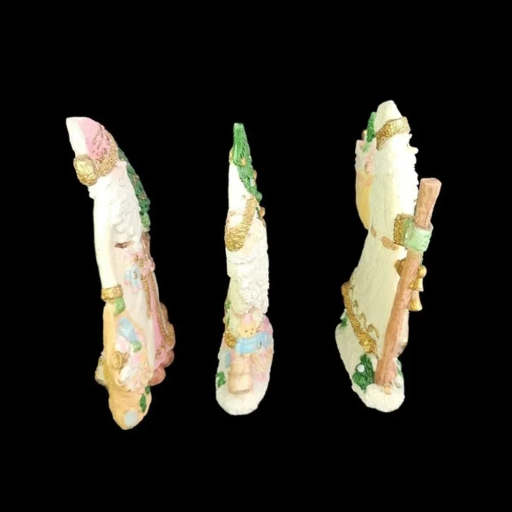 Victorian Santa Claus Figurines Sparkly Christmas Set of 3 Pink‎ Ceramic Vintage